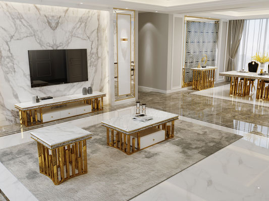 kopen Moderne elegantie: Eettafel van roestvrij staal en marmer voor thuis online manufacture