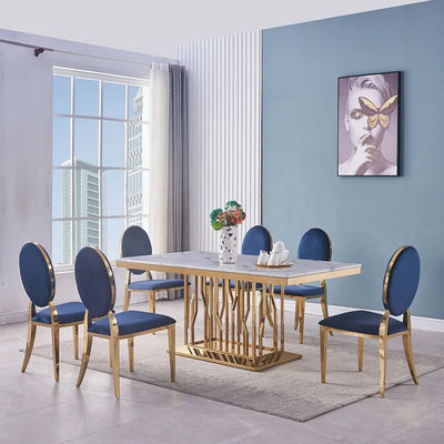 kopen Moderne luxe roestvrij staal marmeren appartement vierkante eettafel online manufacture
